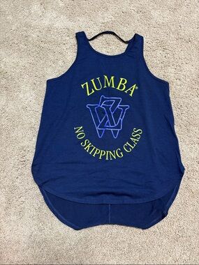Zumba Fitness Navy Tank with Neon Yellow & Royal Logo